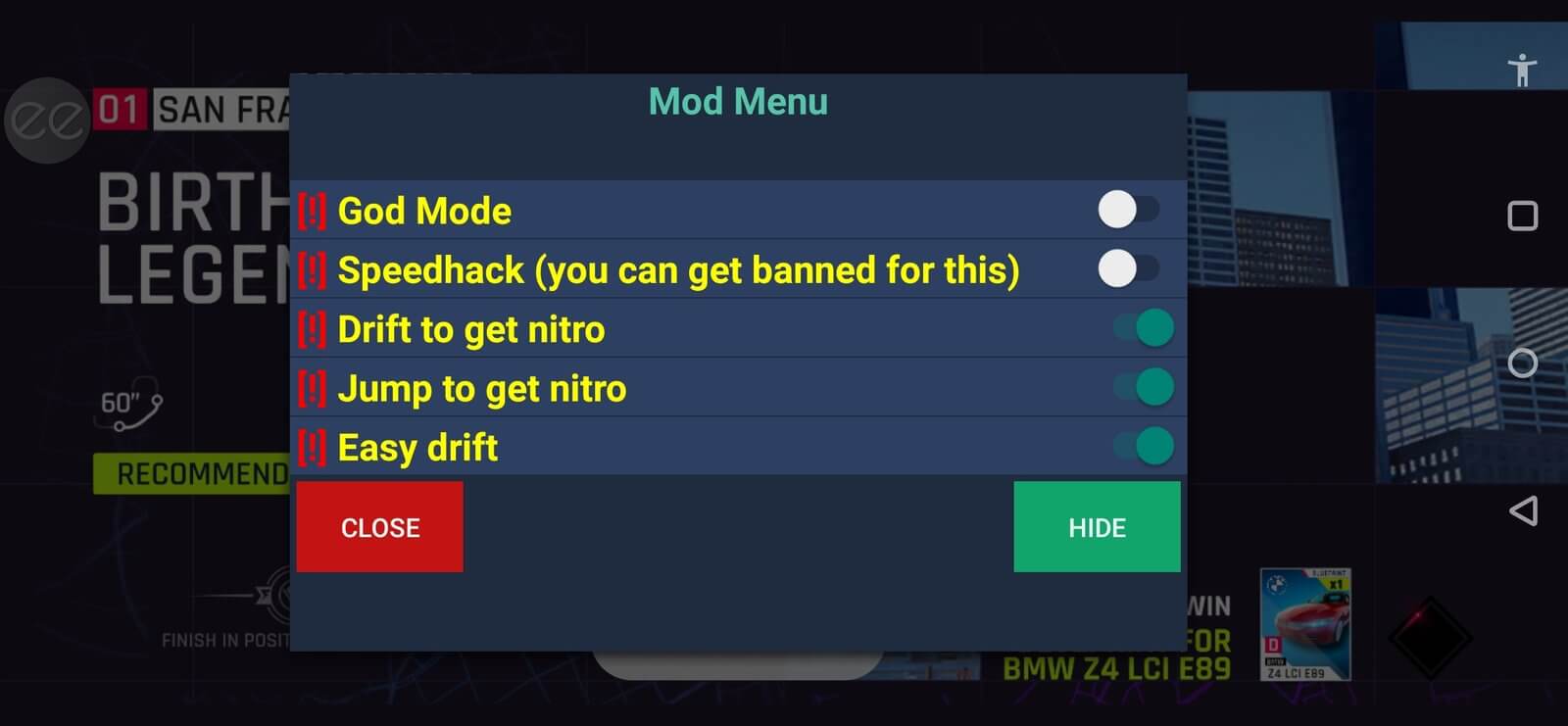 mod menu asfalto 9