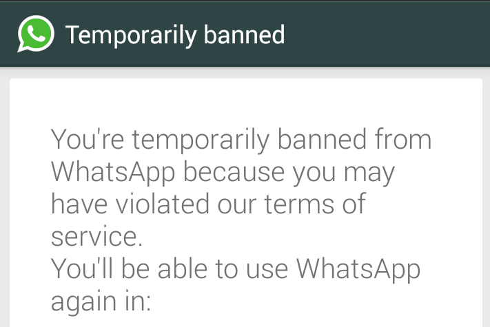 proibiu temporariamente o número whatsapp